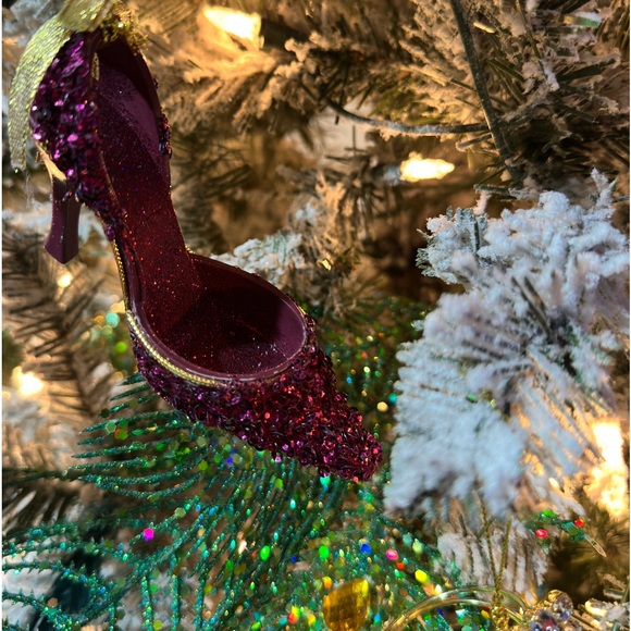 High Heel ornament Beaded Sparkle Sequins Holiday Christmas merlot wine Hallmark - Picture 6 of 14